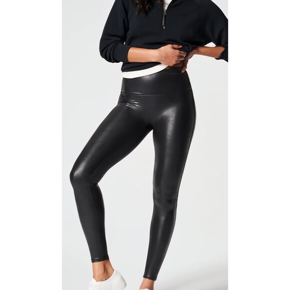 Spanx Faux Leather Leggings Sz Small NWOT | High Rise Shaping Stretch Pants Blac - Picture 7 of 8